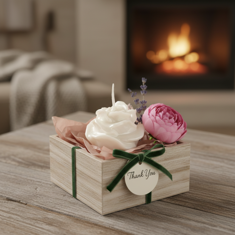 Candela a Forma di Rosellina Laccata - Colore Bianco - Lunghezza 5.5 cm Altezza 5.5 cm - Ideale come Bomboniera per Eventi e Matrimoni