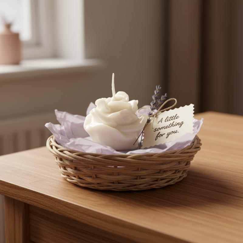 Candela a Forma di Rosellina Laccata - Colore Bianco - Lunghezza 5.5 cm Altezza 5.5 cm - Ideale come Bomboniera per Eventi e Matrimoni