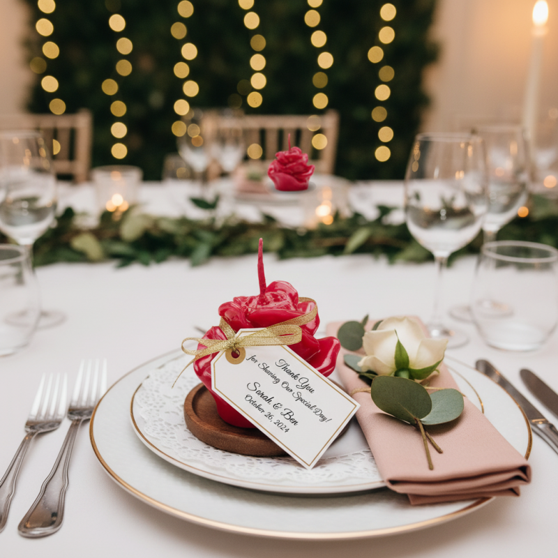 Candela a Forma di Rosellina Laccata - Colore Rosso- Lunghezza 5.5 cm Altezza 5.5 cm - Ideale come Bomboniera per Eventi e Matrimoni