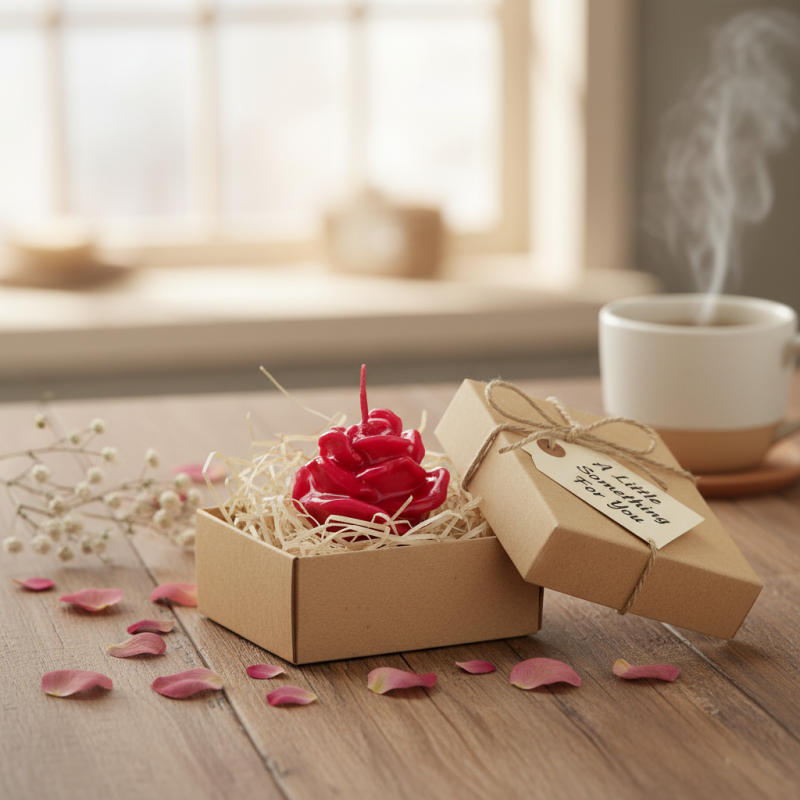 Candela a Forma di Rosellina Laccata - Colore Rosso- Lunghezza 5.5 cm Altezza 5.5 cm - Ideale come Bomboniera per Eventi e Matrimoni