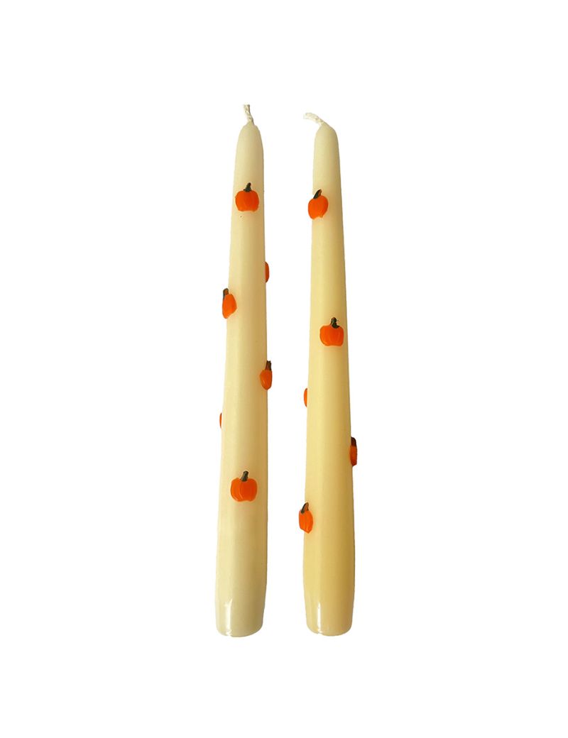 2 Candele con Zucche in cera  Ø 2,2, h 25 cm  - 2 pezzi -  Avorio 