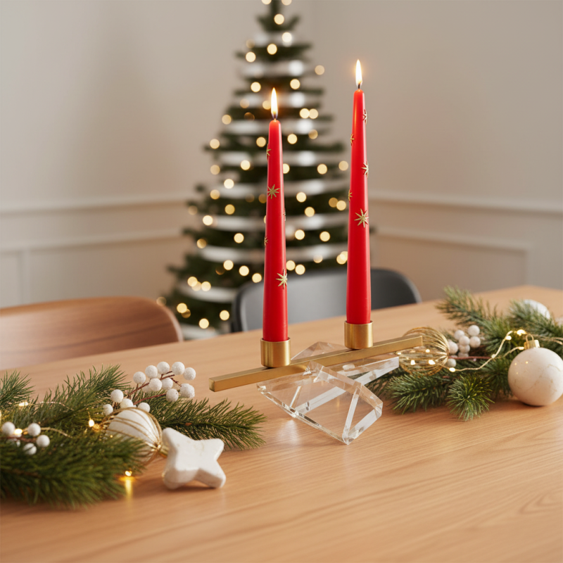 2 Candele Coniche Decorate con Stelle oro- Diametro 2.2 cm Altezza 25 cm - Durata 7 ore
