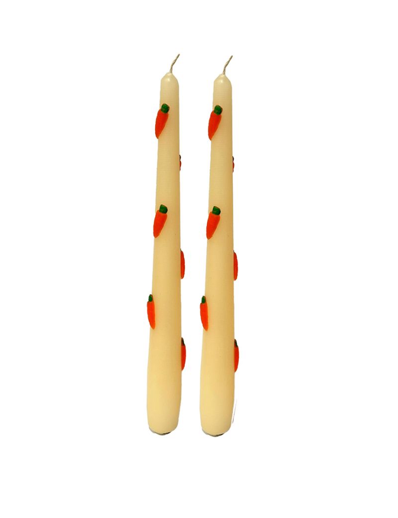 2 Candele Coniche con Carote in cera - Diametro 2,2 cm Altezza 25 cm - Colore Avorio