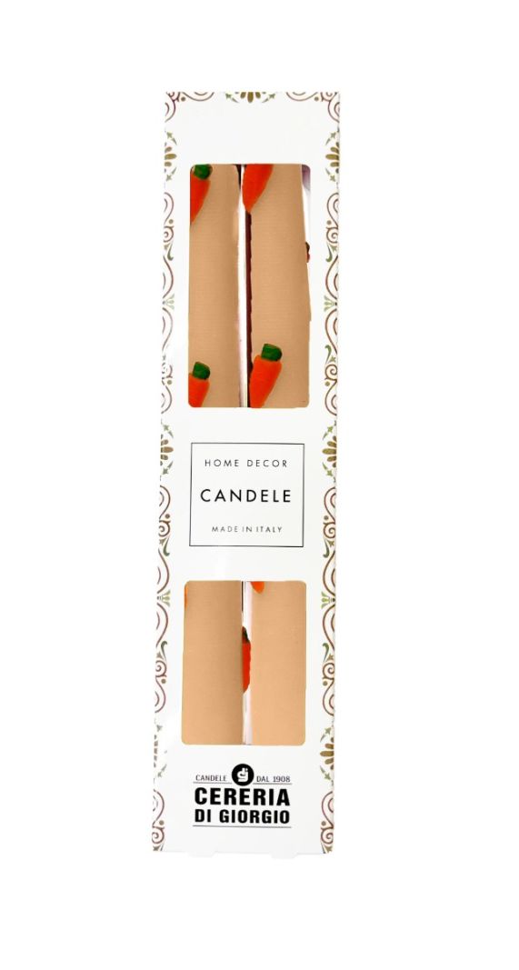 2 Candele Coniche con Carote in cera - Diametro 2,2 cm Altezza 25 cm - Colore Pesca