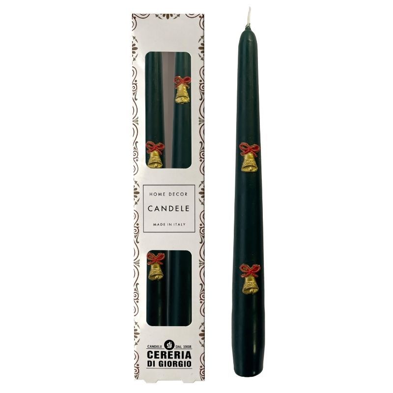 2 Candele Coniche Decorate con Campanelle - Diametro 2.2 cm Altezza 25 cm - Durata 7 ore