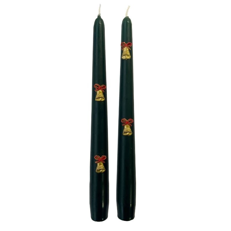 2 Candele Coniche Decorate con Campanelle - Diametro 2.2 cm Altezza 25 cm - Durata 7 ore