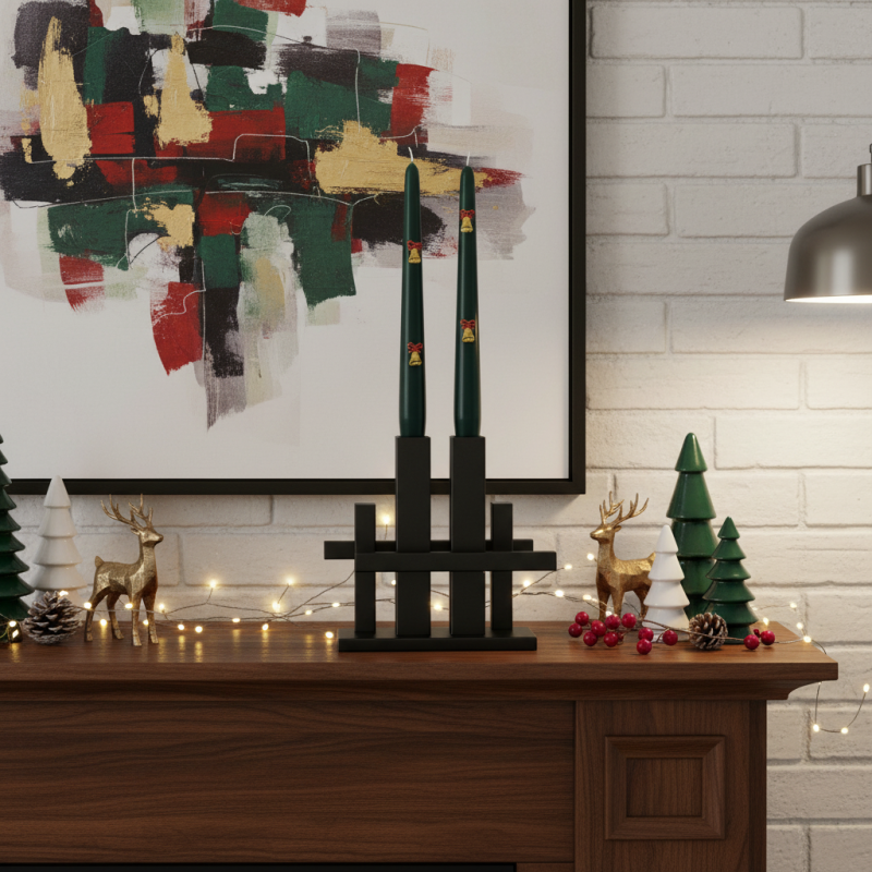 2 Candele Coniche Decorate con Campanelle - Diametro 2.2 cm Altezza 25 cm - Durata 7 ore