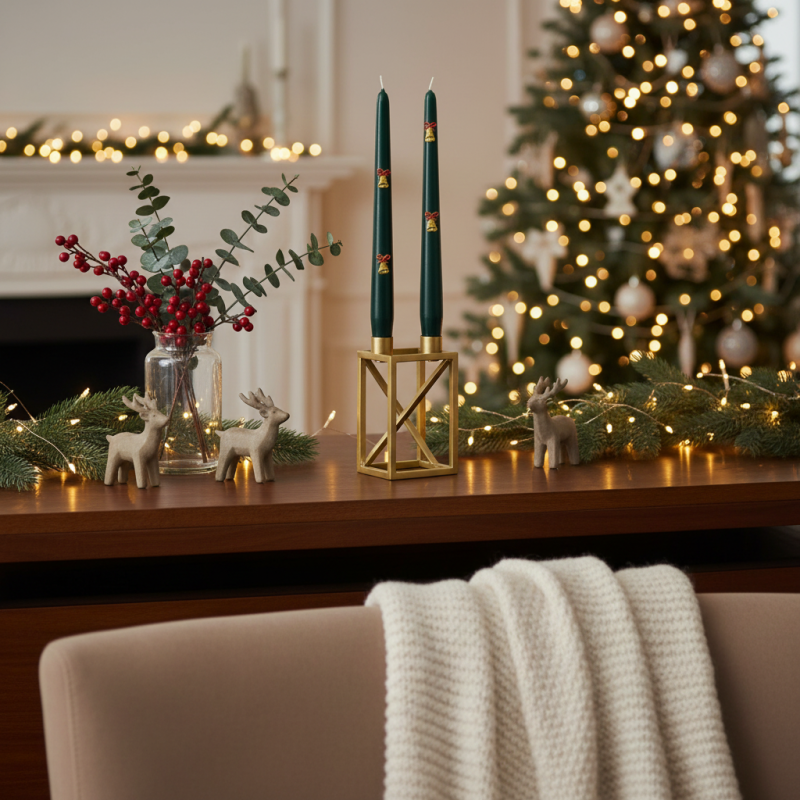 2 Candele Coniche Decorate con Campanelle - Diametro 2.2 cm Altezza 25 cm - Durata 7 ore