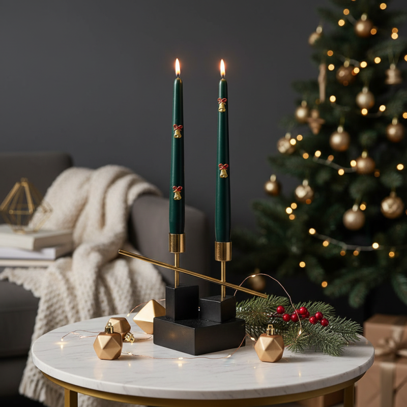 2 Candele Coniche Decorate con Campanelle - Diametro 2.2 cm Altezza 25 cm - Durata 7 ore