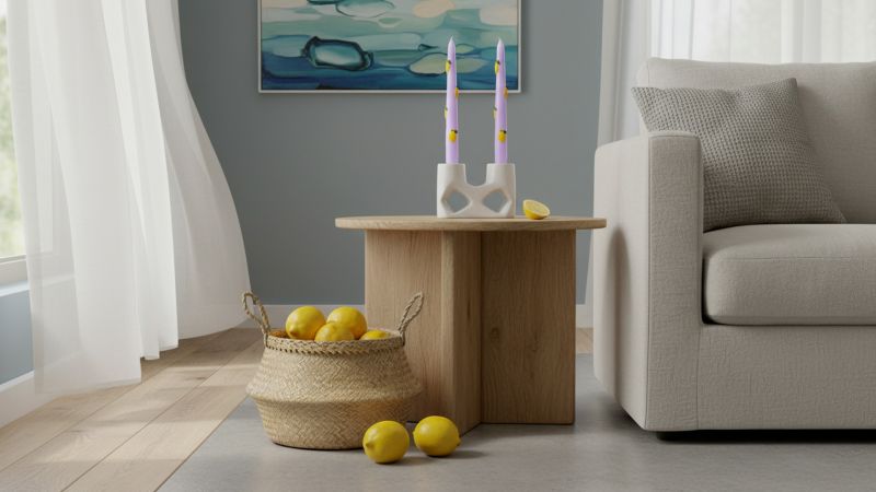 2 Candele Coniche con Limoni in cera  - Diametro 2,2 cm Altezza 25 cm - Colore Viola Polvere