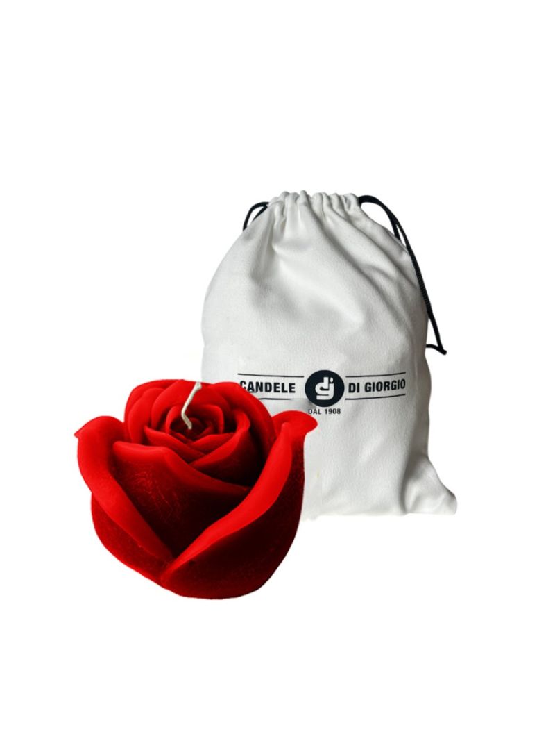 Candela a forma di Bocciolo di Rosa - Colore Rosso - Diametro 8 cm altezza 8 cm - con Sacchetto Regalo