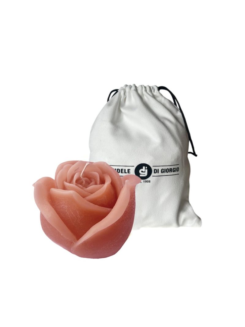 Candela a forma di Bocciolo di Rosa - Colore Rosa Polvere - Diametro 8 cm altezza 8 cm - con Sacchetto Regalo