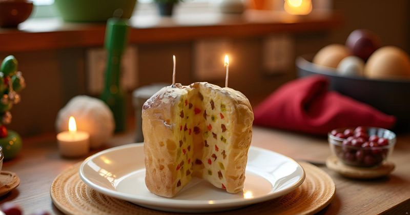 Candela a Forma di Panettone - Color Caramello e canditi - Idea regalo