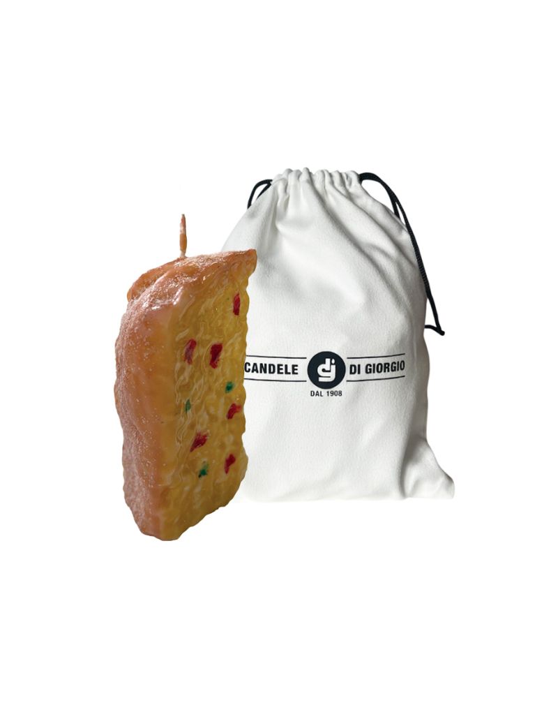 Candela a Forma di Fetta di Panettone - Color Caramello e canditi - Idea regalo
