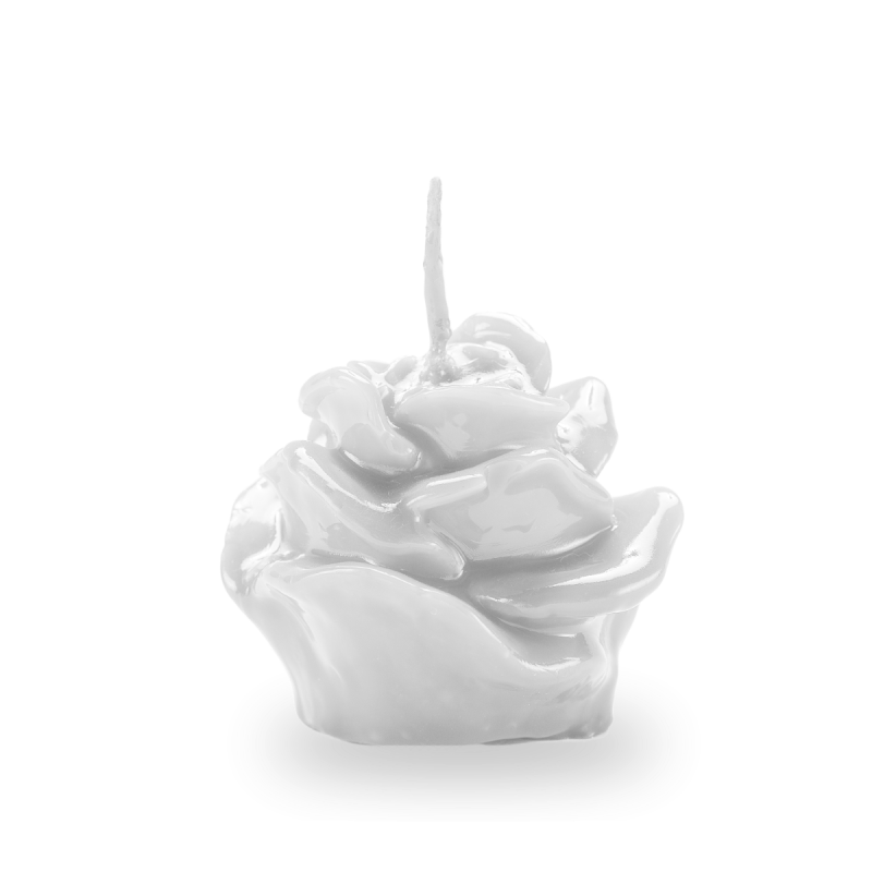 Candela a Forma di Rosellina Laccata - Colore Bianco - Lunghezza 5.5 cm Altezza 5.5 cm - Ideale come Bomboniera per Eventi e Matrimoni