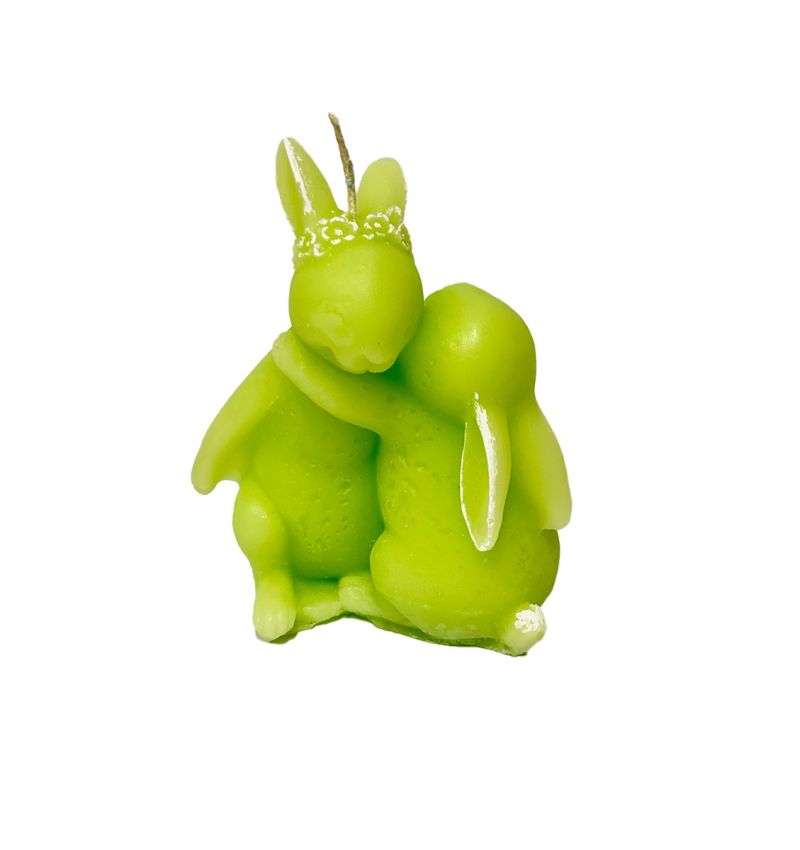 Candela a forma di coniglietti che si abbracciano - Colore Verde Pop - Con sacchetto regalo