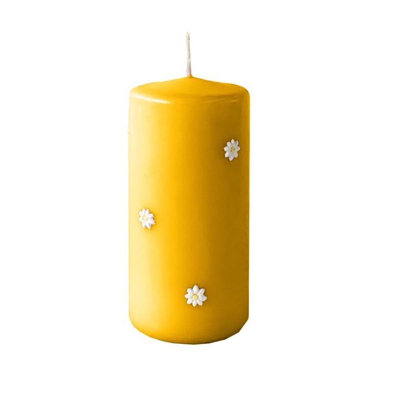 Cero con Margherite in cera Ø 7 cm h. 15 cm - Senape