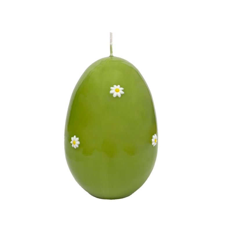 Candela a forma di Uovo con Margherite- Pistacchio - h 14 cm