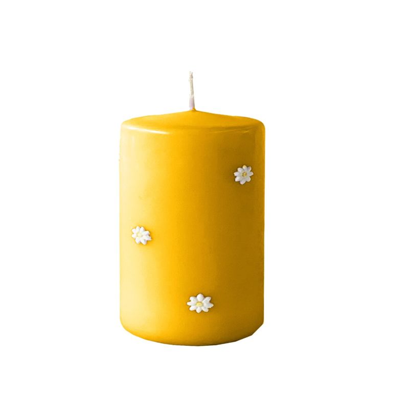 Cero con Margherite in cera Ø 7 cm h. 10 cm - Senape