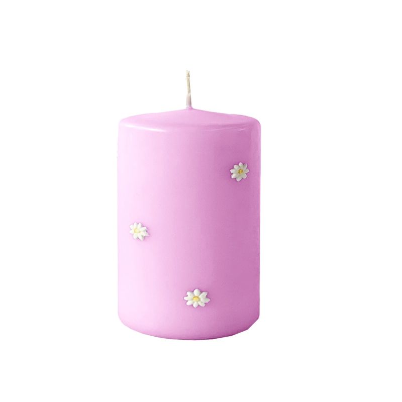 Cero con Margherite in cera Ø 7 cm h. 10 cm - Rosa Polvere