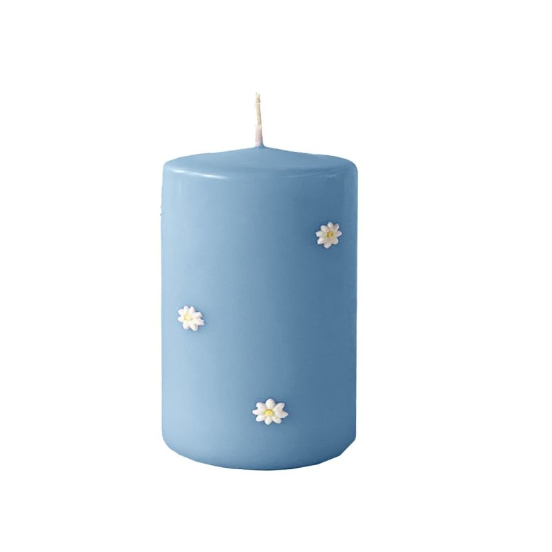 Cero con Margherite in cera Ø 7 cm h. 10 cm - Dusty Blu