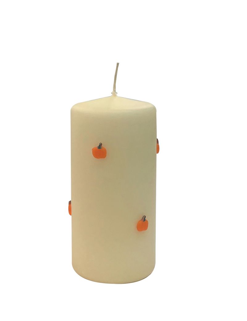 Candela con Zucche in cera  Ø 7, h 15 cm  - Avorio