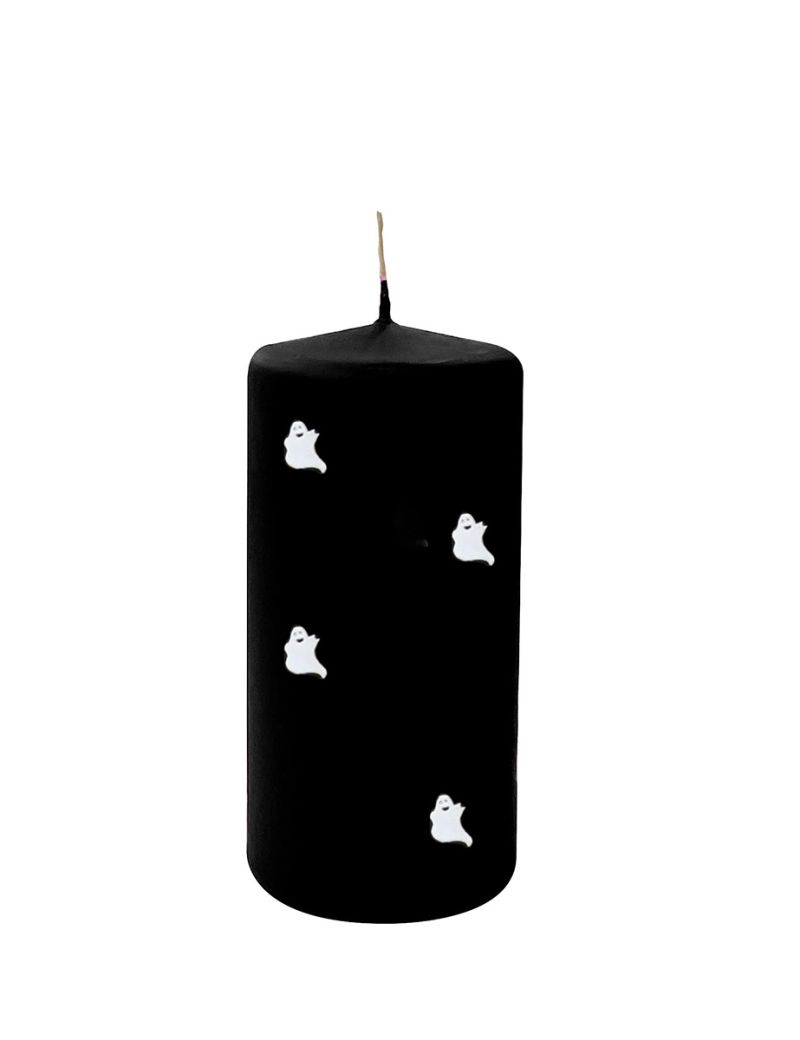 Candela con Fantasmini in cera  Ø 7 cm , h 15 cm -  Nero
