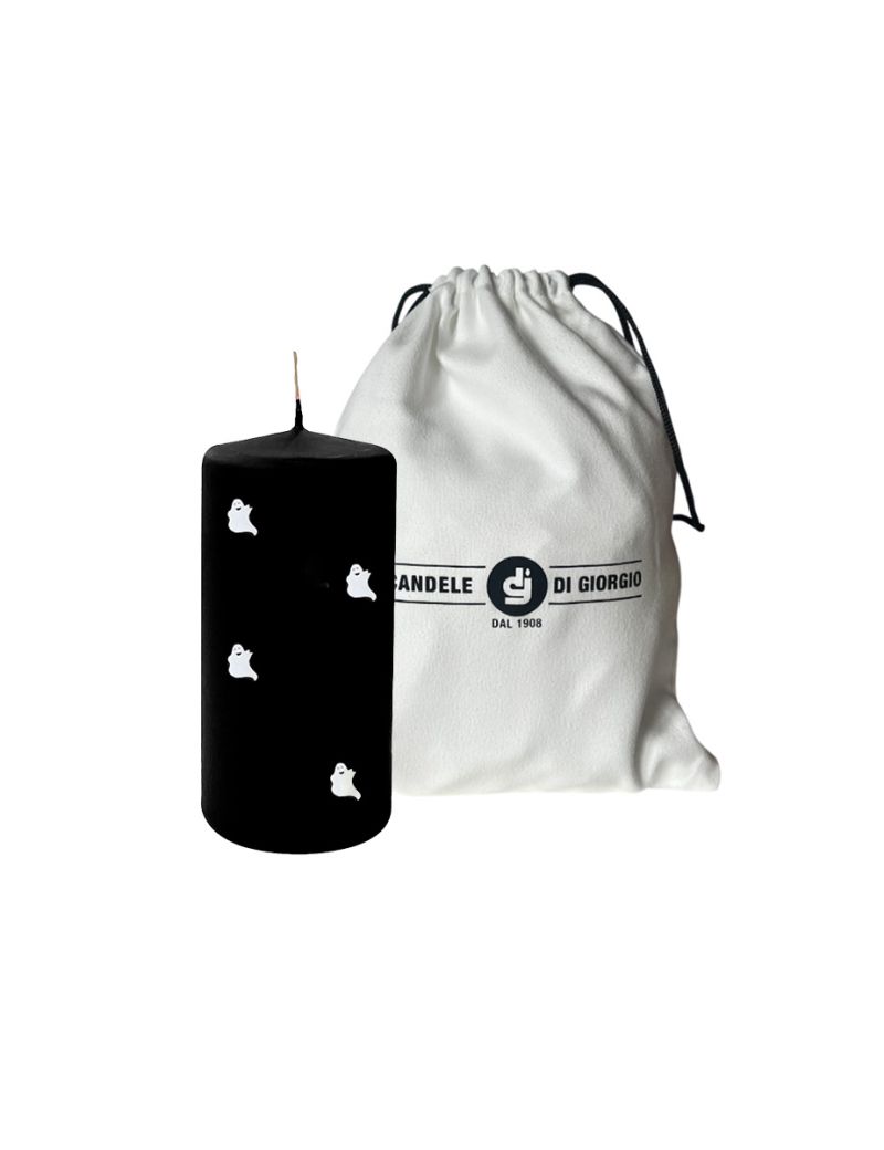 Candela con Fantasmini in cera  Ø 7 cm , h 15 cm -  Nero
