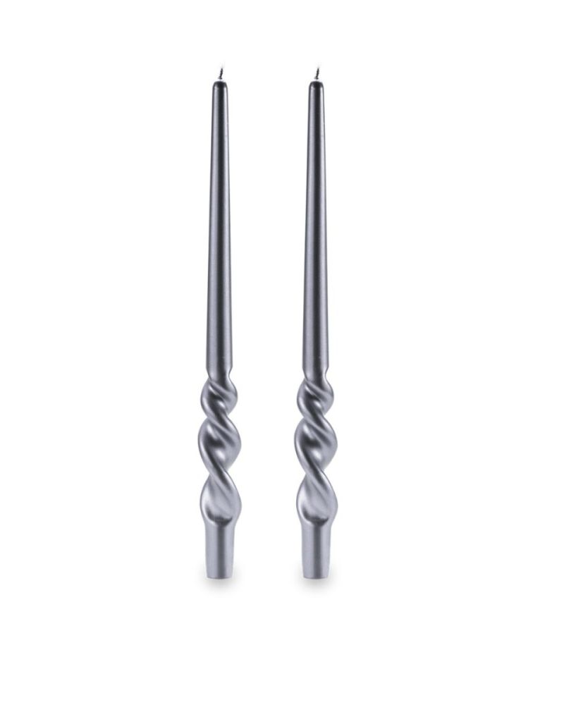 Set 2 candele voluta laccate h 30 cm - Argento
