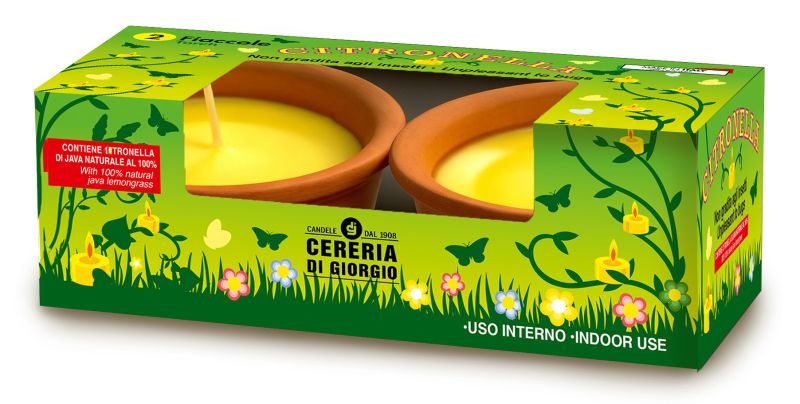 2 Vasetti in coccio alla Citronella di Java 100% Naturale - Anti zanzare e insetti - Diametro 8 cm Altezza 4.5 cm - Durata 12 ore