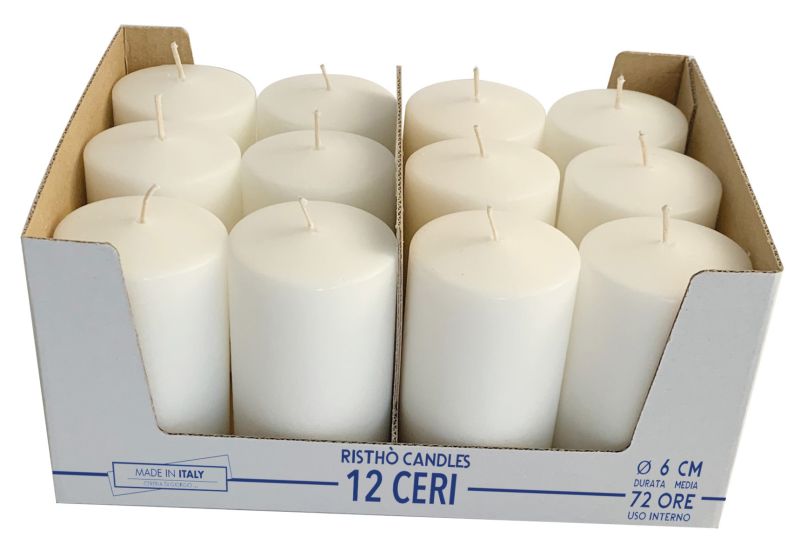  Set 12 Candele Ø 6 cm h.10 cm - durata circa 48 h - VARI COLORI 