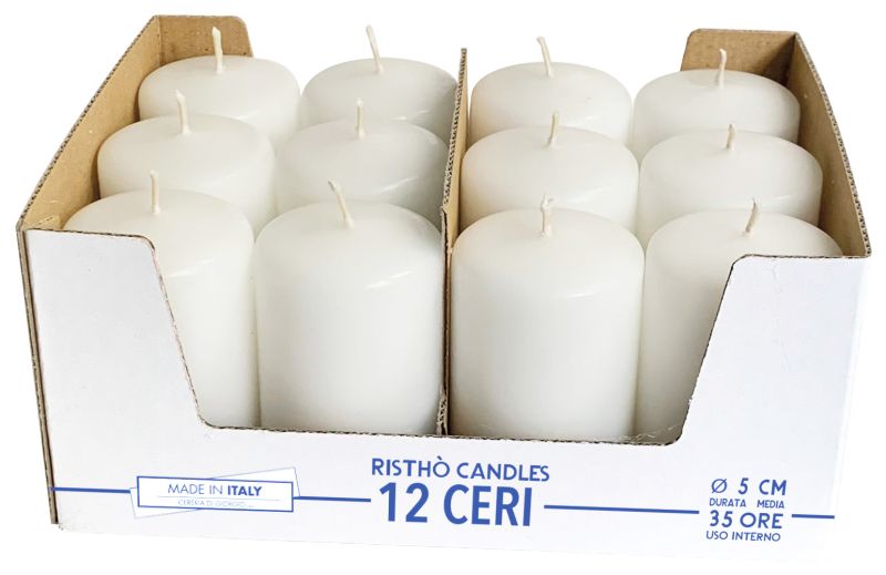 Set 12 Candele Cero Ø 5 cm h. 8 cm - durata circa 25 h - VARI COLORI
