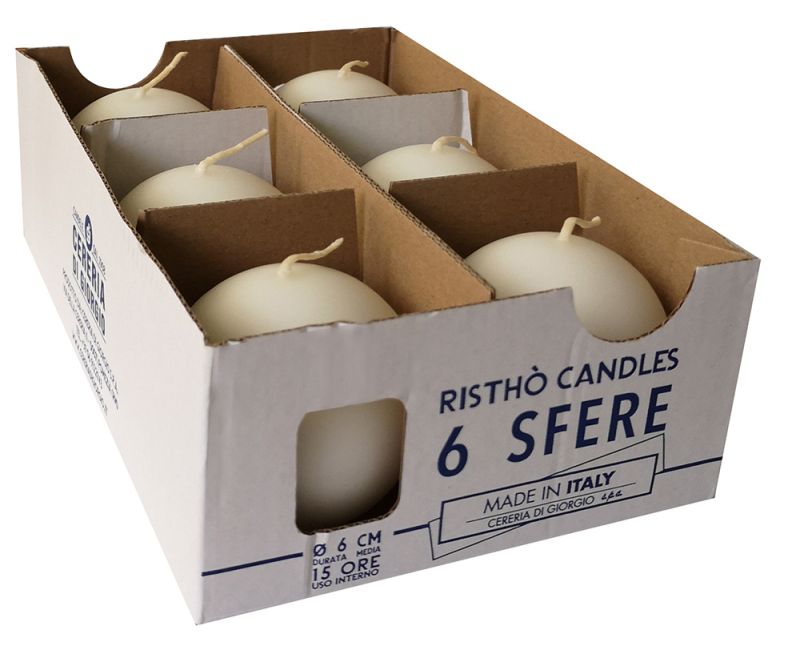 Set 6 Candele sfera Ø 6 cm - durata circa di 15 h - VARI COLORI