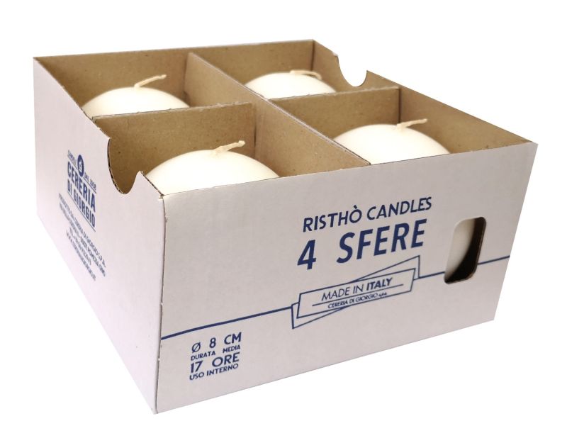 Set 4 Candele sfera Ø 8 cm - durata circa 17h - VARI COLORI