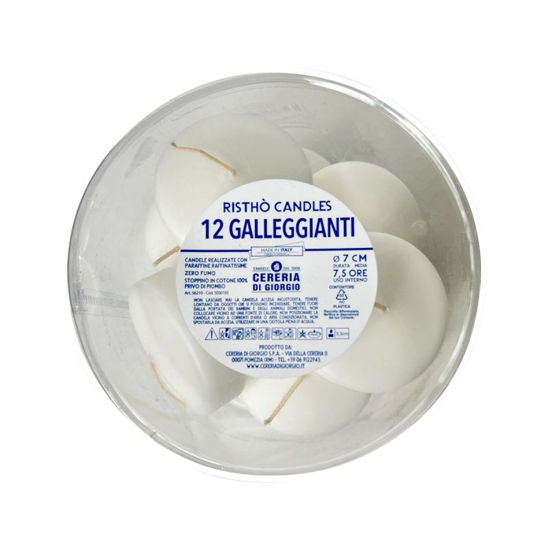Candele galleggianti, diam. 7 cm, h.3,5, 12 pcs- bianco.