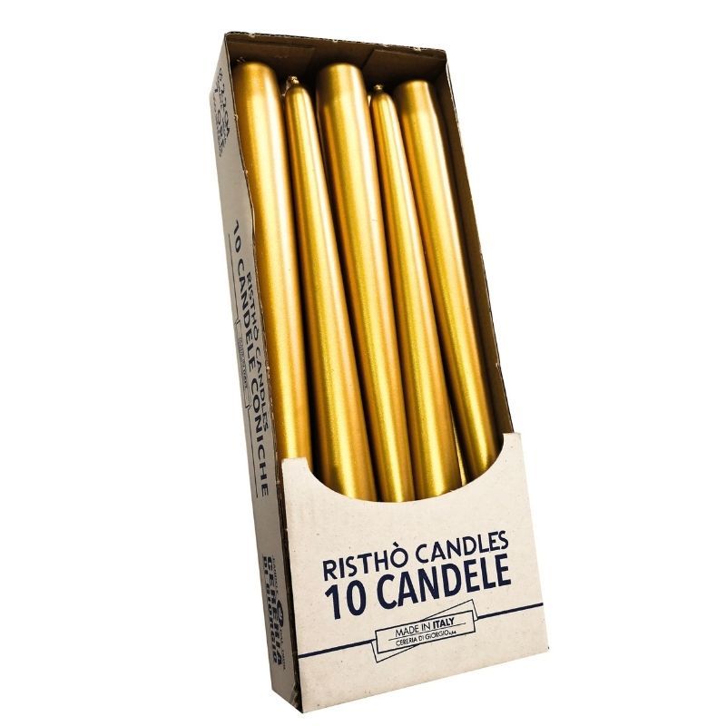 Set 10 Candele coniche Ø 2,2 cm h. 25 cm -  durata circa 7 ore -  Oro & Argento