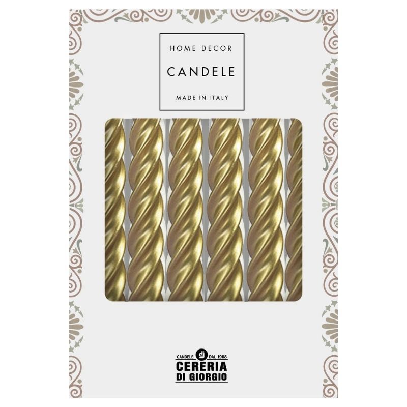 Set 6 Candele laccate tortiglione Ø 2,2 cm h. 21 cm - durata 5 h -  ORO & ARGENTO