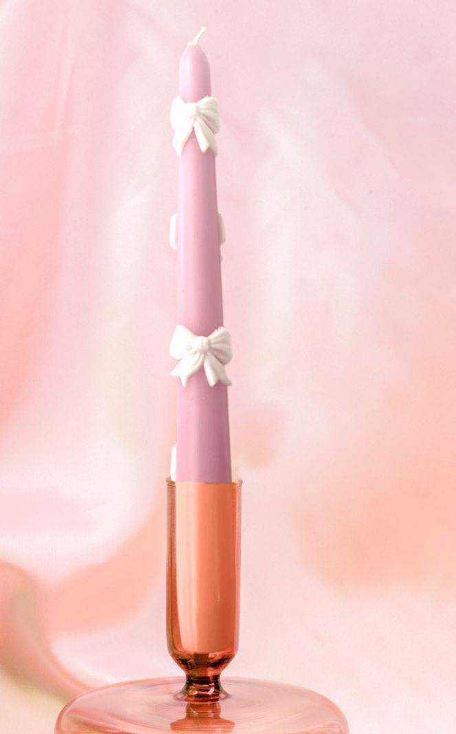 Candele Coniche con Fiocco Panna  Ø 2,2 cm h. 25 cm 2 pezzi - Rosa Polvere