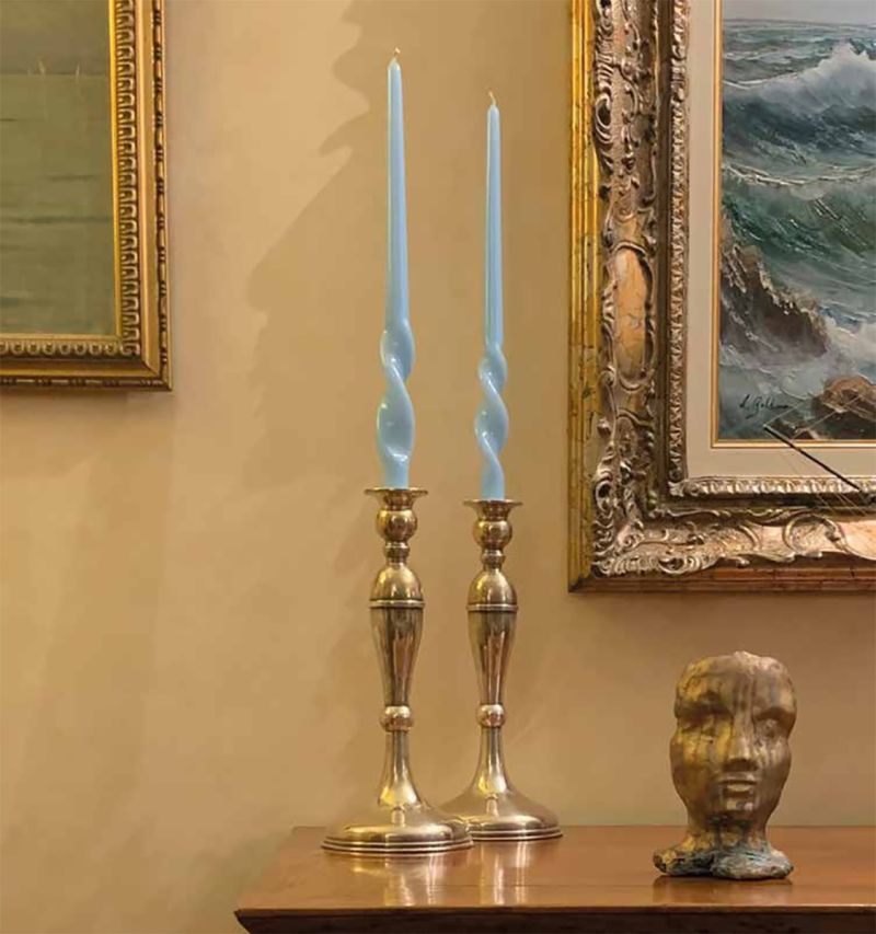Set da 4 candele artigianali con spirale Voluta - Altezza 30 cm - Grigio Verde