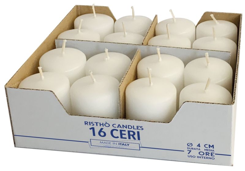 Set 16 Candele Cero Ø 4 cm h.5 cm - durata circa 7 h - VARI COLORI