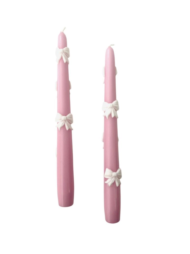 Candele Coniche con Fiocco Panna  Ø 2,2 cm h. 25 cm 2 pezzi - Rosa Polvere