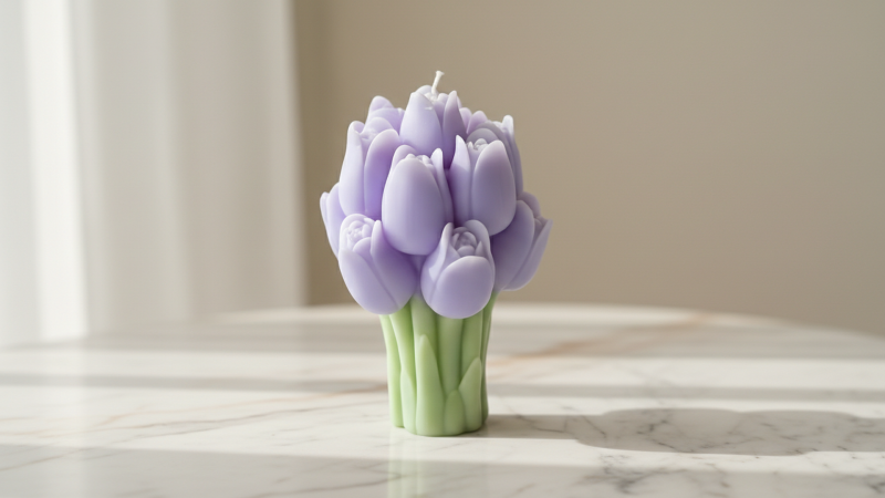 Candela a forma di mazzolino di tulipani - h 9 cm - ViolaPolvere