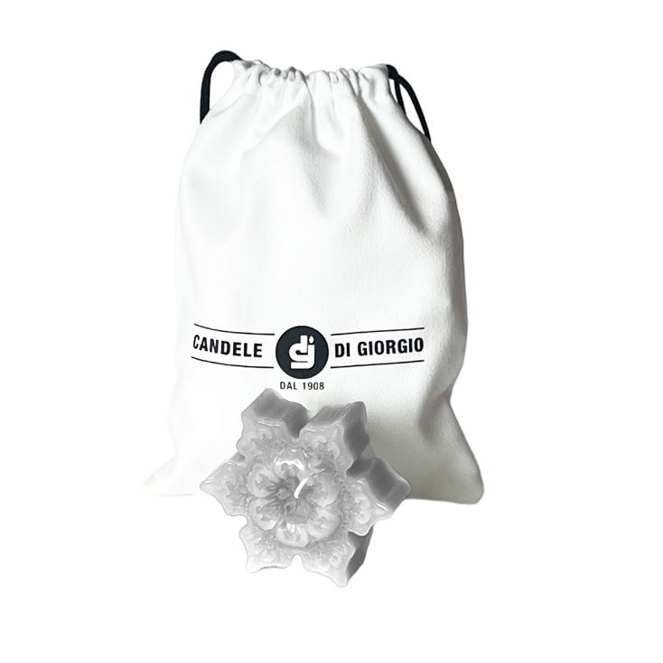 Candela Fiocco di Neve con decoro- Bianco