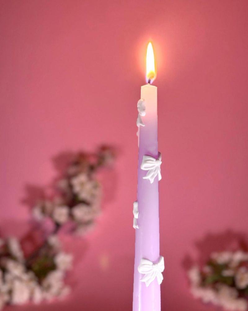 Candele Coniche con Fiocco Panna  Ø 2,2 cm h. 25 cm 2 pezzi - Rosa Polvere