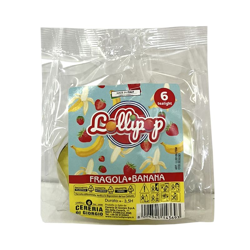 6 Tealight profumati Fragola e Banana - Lollipop