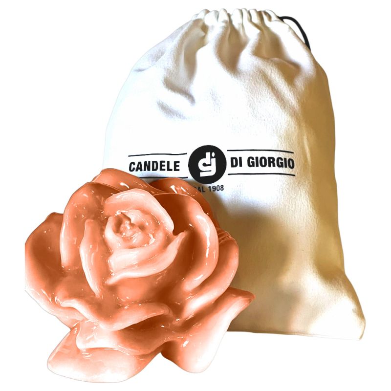 Candela Laccata Rosa artigianale- Rosa Pesca- 12 cm