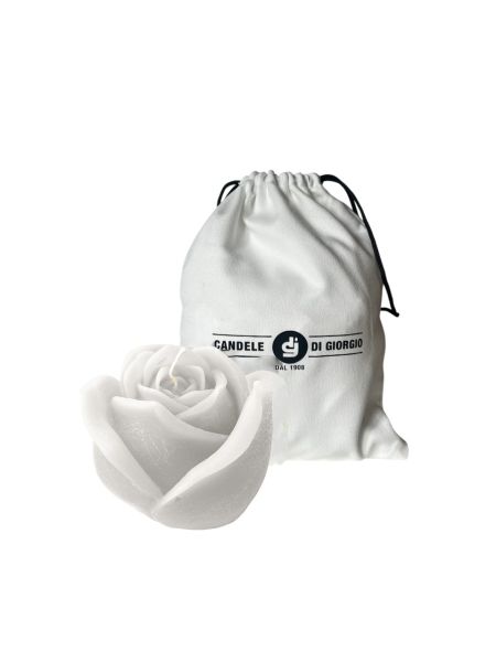 Candela a forma di Bocciolo di Rosa - Colore Bianco - Diametro 8 cm altezza 8 cm - con Sacchetto Regalo