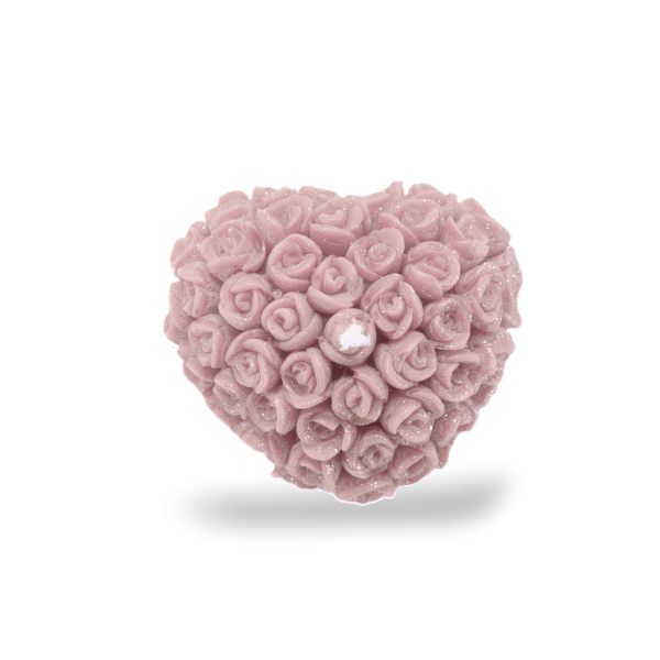 Candela a Forma di Cuore con Petali - Colore Rosa Polvere - Lunghezza 5.5 cm Altezza 3 cm - Ideale come Bomboniera per Eventi e Matrimoni