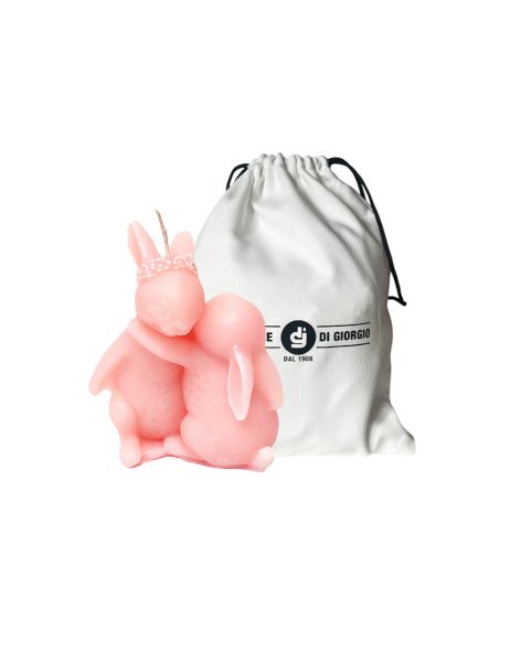 Candela a forma di coniglietti che si abbracciano - Colore Rosa Polvere  - Con sacchetto regalo