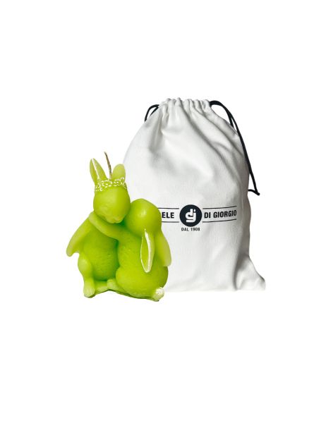 Candela a forma di coniglietti che si abbracciano - Colore Verde Pop - Con sacchetto regalo